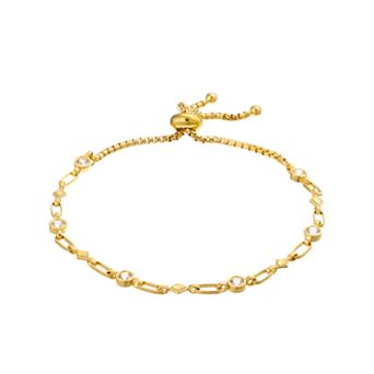 Kristen Kesho Sterling Silver Lab-Created White Sapphire & Kite Link Adjustable Bolo Bracelet