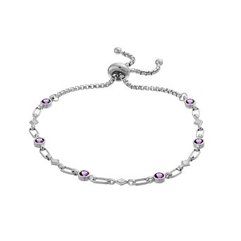 Kristen Kesho Sterling Silver Lab-Created Amethyst & Kite Link Adjustable Bolo Bracelet