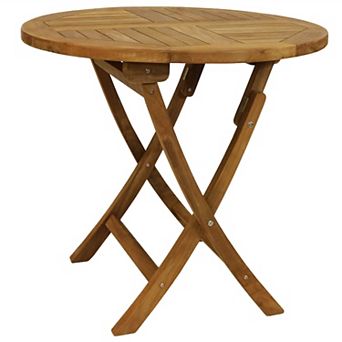 Sunnydaze Solid Teak Wood Folding Round Patio Dining Table