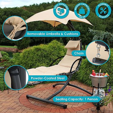 Sunnydaze Floating Chaise Lounge Chair with Canopy and Arc Stand