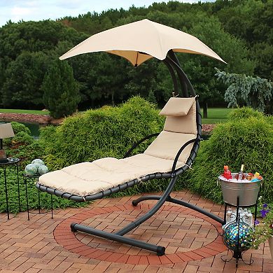Sunnydaze Floating Chaise Lounge Chair with Canopy and Arc Stand