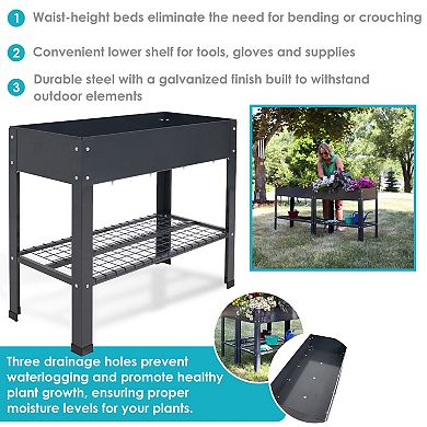 Sunnydaze Galvanized Steel Raised Bed with Mesh Shelf - Set of 2