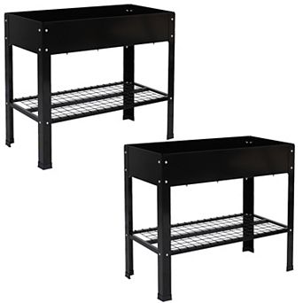 Sunnydaze Galvanized Steel Raised Bed with Mesh Shelf - Set of 2