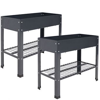 Sunnydaze Galvanized Steel Raised Bed with Mesh Shelf - Set of 2