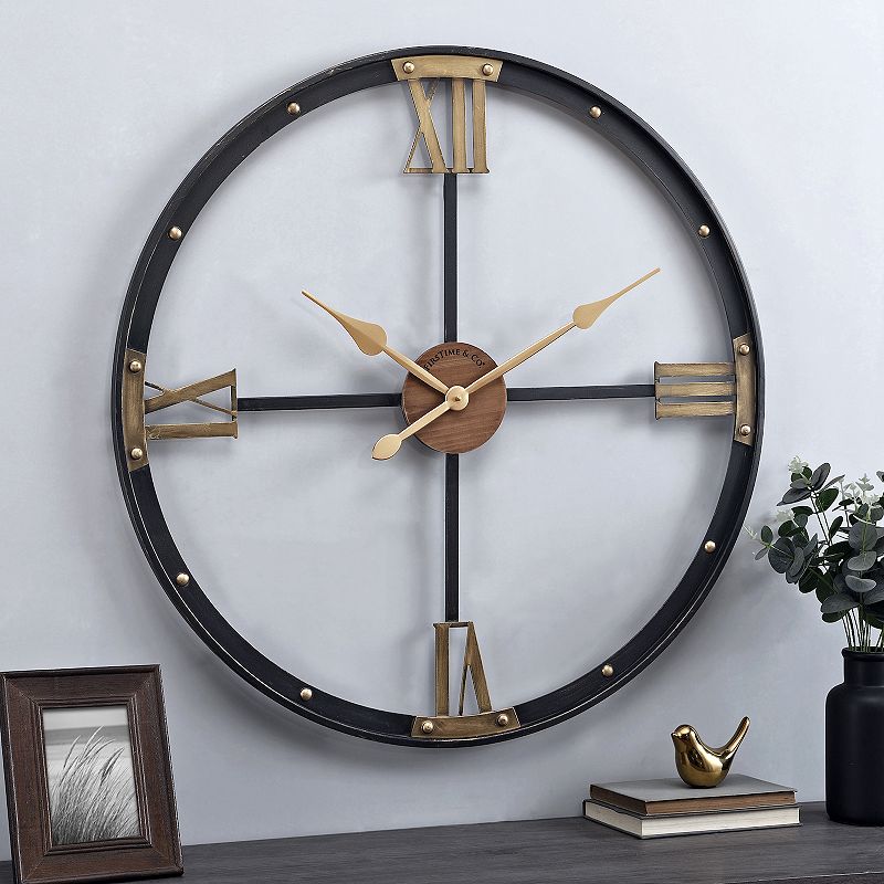 FirsTime & Co. Gold Rowan Industrial Clock, Metal, 32 x 1.75 x 32 inches (B096G9FKJ1)