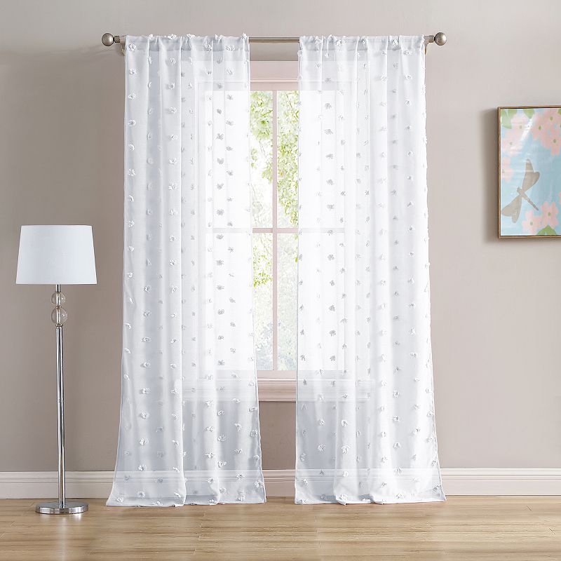 Laura Ashley Curtains Sheer Set of 2 Penelope Window Curtain Panels, White,