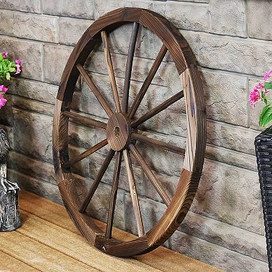Sunnydaze Wagon Wheel Indoor/Outdoor Statue - 29 in - Natural