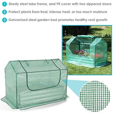 Sunnydaze Galvanized Steel Raised Bed With Greenhouse - Green - 4 Ft X 2 Ft