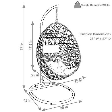 Sunnydaze Resin Wicker Hanging Egg Chair with Steel Stand/Cushions - Beige
