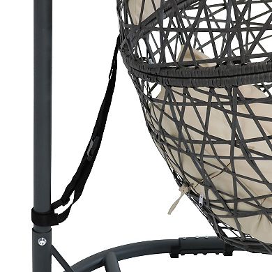 Sunnydaze Resin Wicker Hanging Egg Chair with Steel Stand/Cushions - Beige