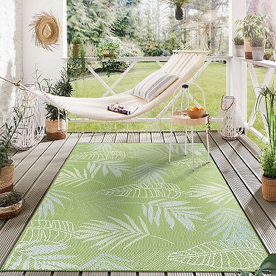 World Rug Gallery Contemporary Floral Leaves Indoor/Outdoor Waterproof Patio Area Rug