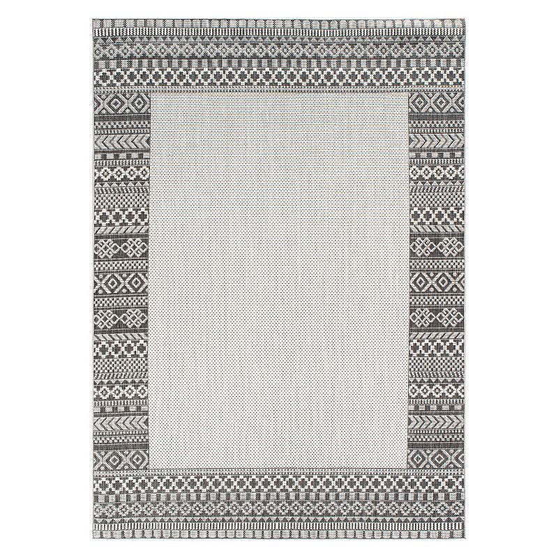 World Rug Gallery Bohemian Bordered Indoor/Outdoor Waterproof Patio Area Rug, Grey, 8X10 Ft