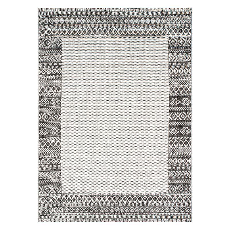 World Rug Gallery Bohemian Bordered Indoor/Outdoor Flatweave Waterproof Backyard Patio Area Rug - Gray - 2'x7' Runner