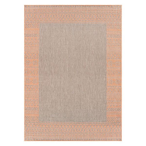 World Rug Gallery Bohemian Bordered Indoor/Outdoor Flatweave Waterproof Backyard Patio Area Rug - Gray - 2'x7' Runner