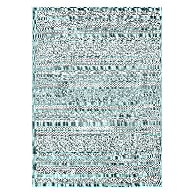 World Rug Gallery Contemporary Bohemain Stripes Indoor/Outdoor Waterproof Patio Area Rug, Blue, 8X10 Ft