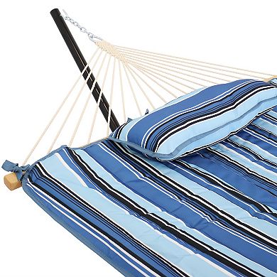 Sunnydaze Large Rope Hammock with Steel Stand and Pad/Pillow - Misty Beach