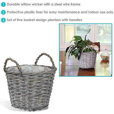 Sunnydaze 8 in Rattan Wicker Basket Planters with Handles/Lining - Set of 5