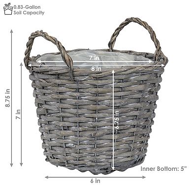 Sunnydaze 8 in Rattan Wicker Basket Planters with Handles/Lining - Set of 5