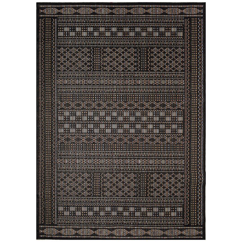 Liora Manne Avena Panel Stripe Indoor Outdoor Rug, Black, 8X10 Ft
