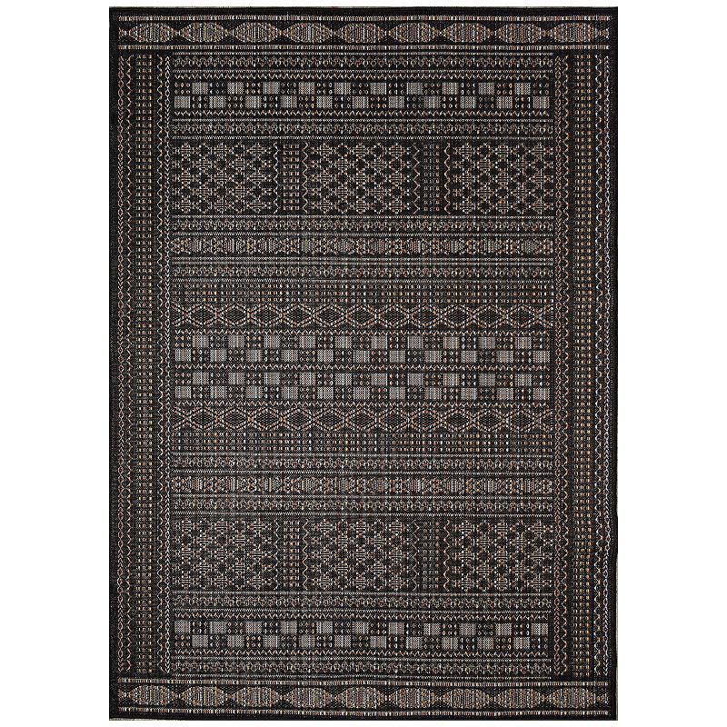 Liora Manne Avena Panel Stripe Indoor Outdoor Rug, Black, 8X10 Ft