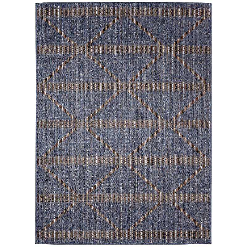 Liora Manne Avena Diamond Stripe Indoor Outdoor Rug, Blue, 8Ft Sq