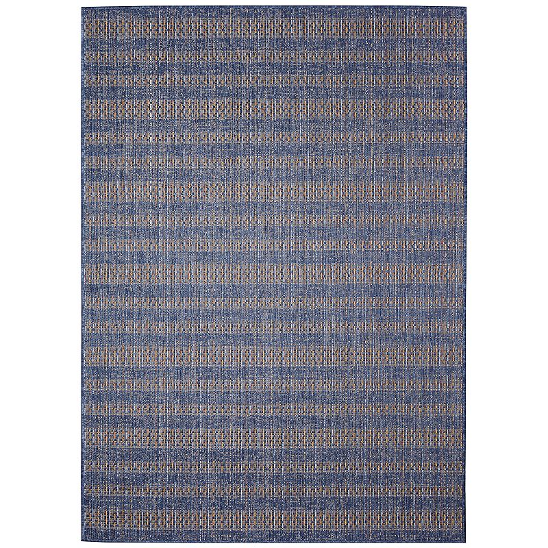 Liora Manne Avena Mosaic Stripe Indoor Outdoor Rug, Blue, 6.5X9 Ft