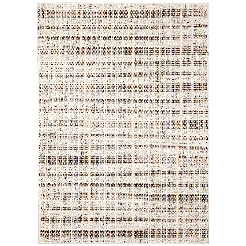 Liora Manne Avena Mosaic Stripe Indoor Outdoor Rug, White, 6.5X9 Ft