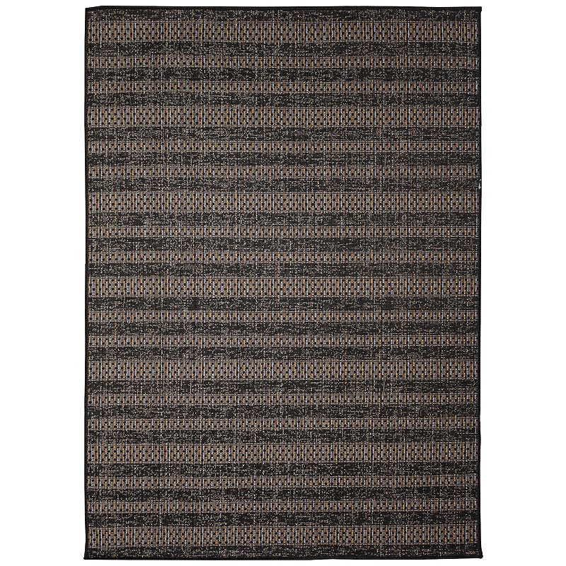 Liora Manne Avena Mosaic Stripe Indoor Outdoor Rug, Black, 8X10 Ft