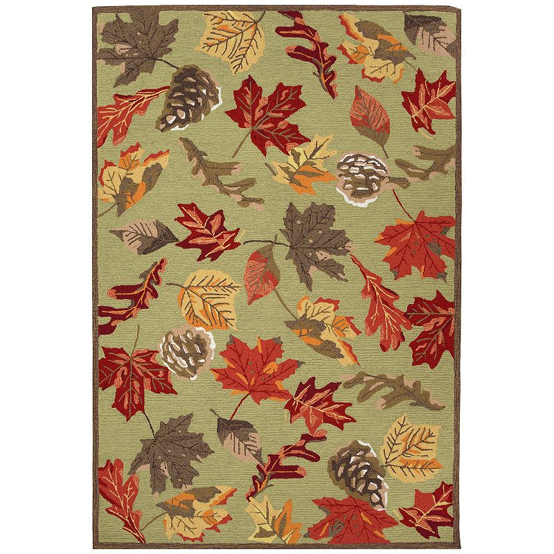 Liora Manne Ravella Falling Leaves Indoor Outdoor Rug, Green, 8X11.5 Ft