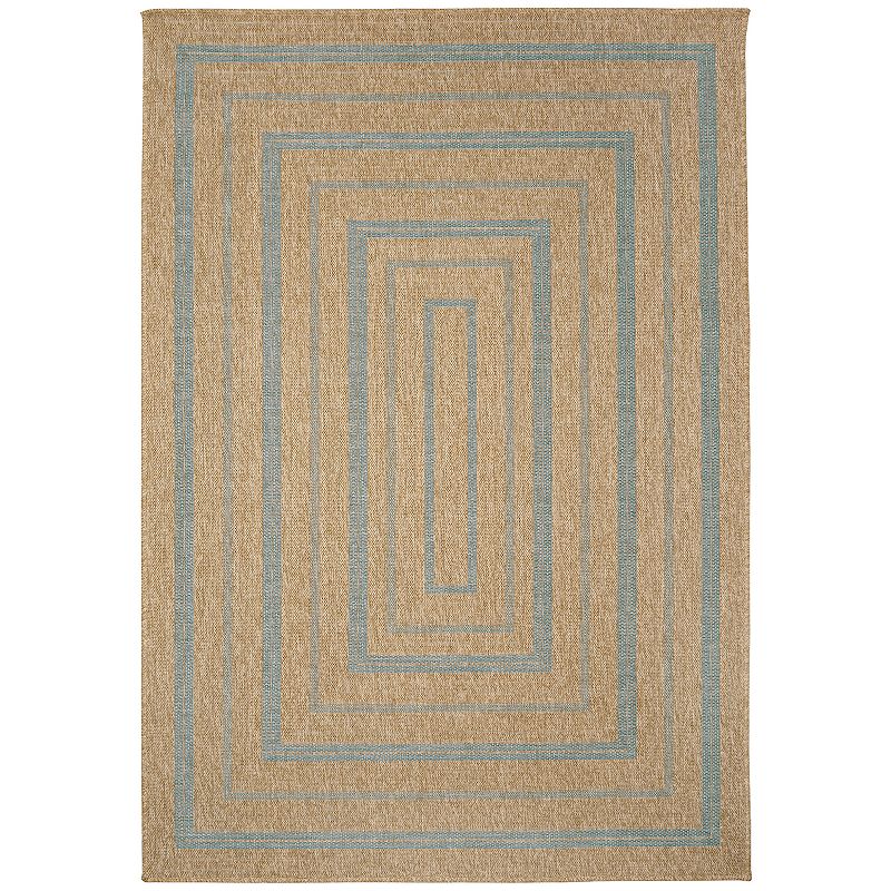 Liora Manne Sahara Multi Border Indoor Outdoor Rug, Blue, 8Ft Sq