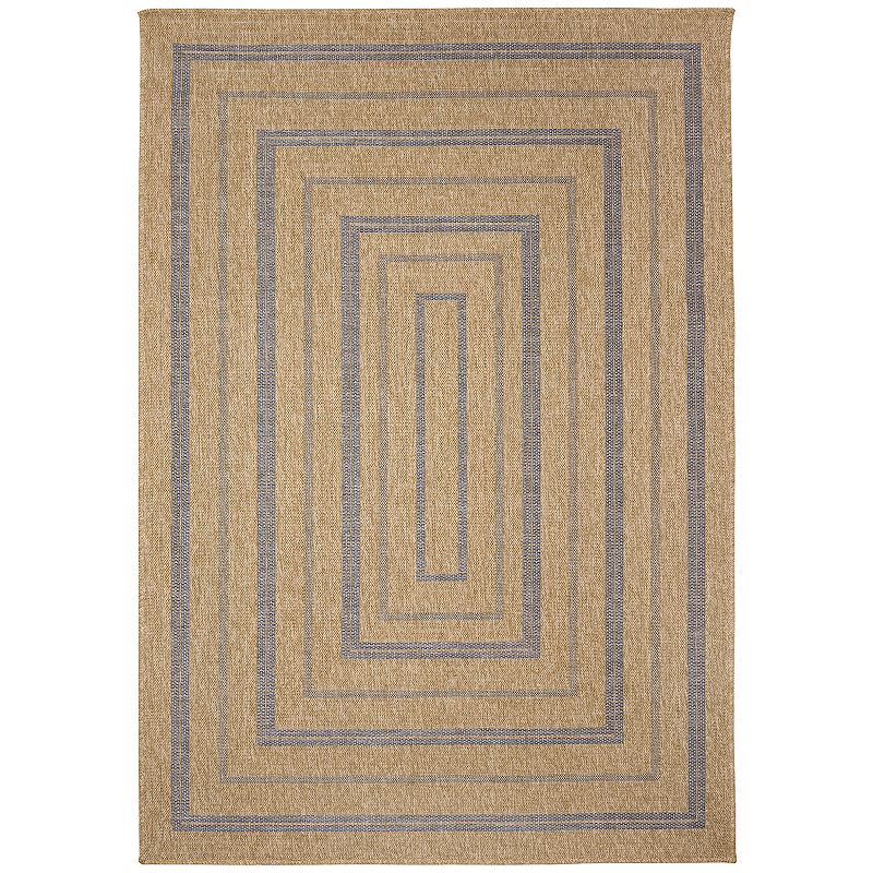 Liora Manne Sahara Multi Border Indoor Outdoor Rug, Blue, 8X10 Ft