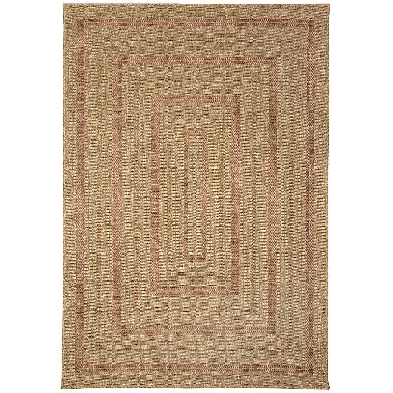 Liora Manne Sahara Multi Border Indoor Outdoor Rug, Orange, 8X10 Ft