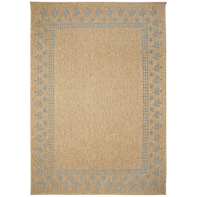 Liora Manne Sahara Block Print Border Indoor Outdoor Rug, Blue, 8Ft Sq