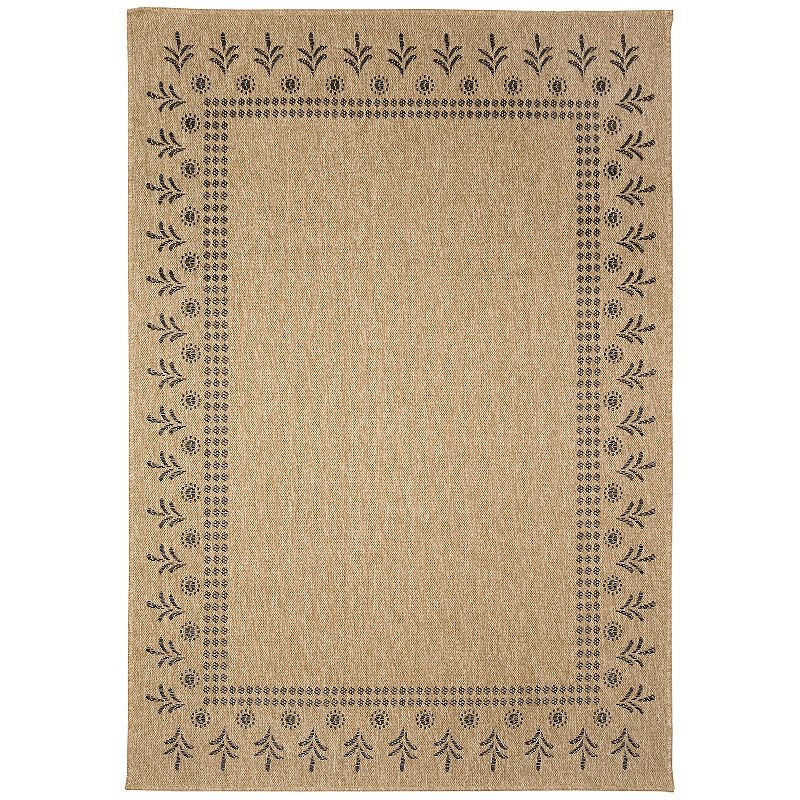 Liora Manne Sahara Block Print Border Indoor Outdoor Rug, Beig/Green, 8Ft Sq