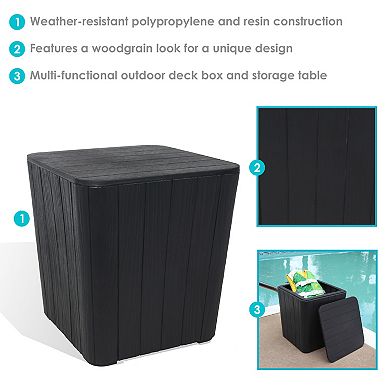 Sunnydaze 11.5 gal Faux Wood Outdoor Side Table with Storage - Phantom Gray