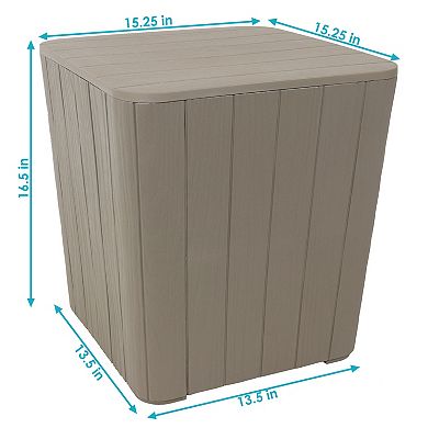 Sunnydaze 11.5 gal Faux Wood Outdoor Side Table with Storage - Phantom Gray