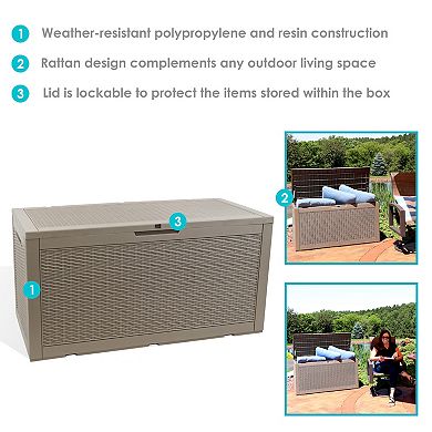 Sunnydaze 100 gal Faux Rattan Patio Storage Box with Handles - Phantom Gray