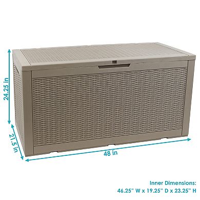 Sunnydaze 100 gal Faux Rattan Patio Storage Box with Handles - Phantom Gray