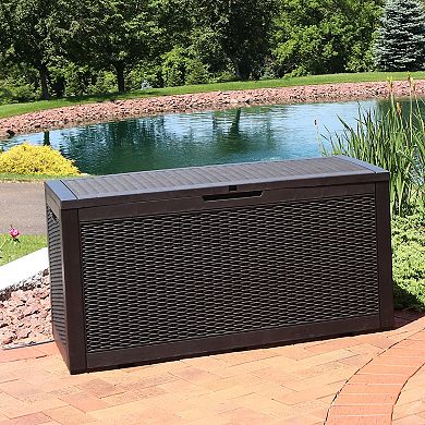 Sunnydaze 100 gal Faux Rattan Patio Storage Box with Handles - Phantom Gray