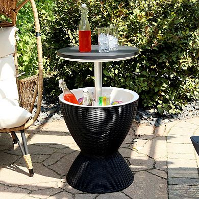 Sunnydaze 8 gal Faux Rattan Outdoor Patio Cooler Table - Phantom Gray