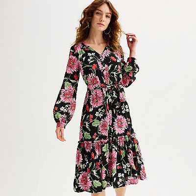 chinese dress ladies Long Sleeve Gauze Tiered Midi Dress main image 0