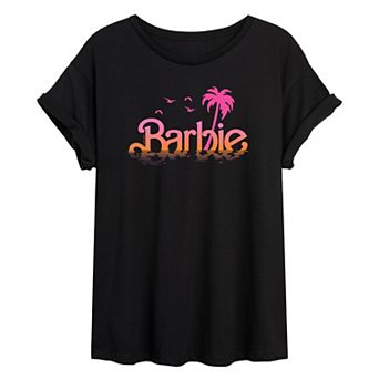 Juniors' Barbie Logo In Water Oversized Tee