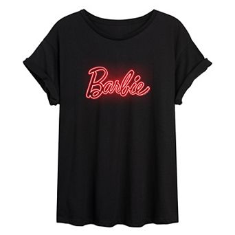 Juniors' Barbie Logo Red Glow Oversized Tee