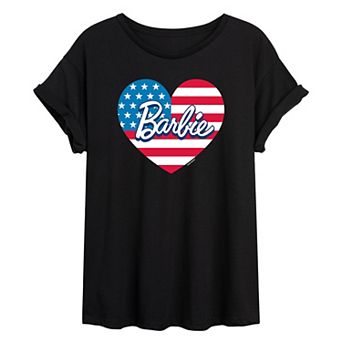 Juniors' Barbie USA Heart Oversized Tee