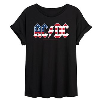 Juniors' AC/DC Patriotic Logo Oversized Tee