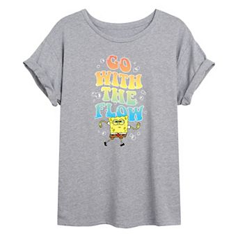 Juniors' Nickelodeon SpongeBob "Go With The Flow" Oversized Graphic Tee