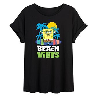 Juniors' Nickelodeon SpongeBob "Beach Vibes" Oversized Graphic Tee