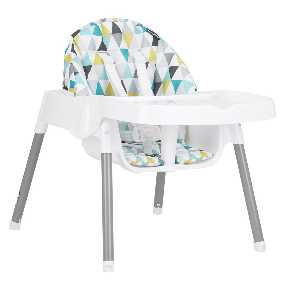 Evenflo Eat & Grow four-mode high chair with geometric patterned seat