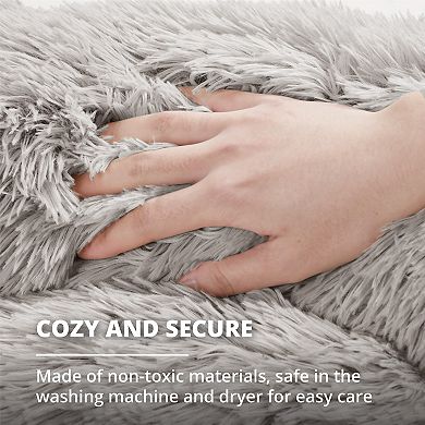 Madison Park Luna Plush Faux Fur Hooded Round Pet Bed