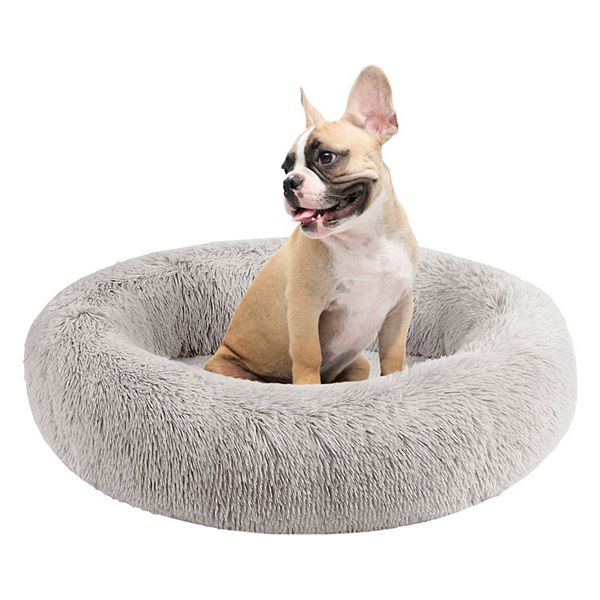 Madison Park Serena Plush Faux Fur & Memory Foam Base Oval Pet Bed - Gray (MEDIUM)